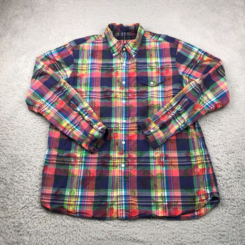 Ralph Lauren Shirt Mens XL Multi Floral Plaid Cotton Button Down Long Sleeve